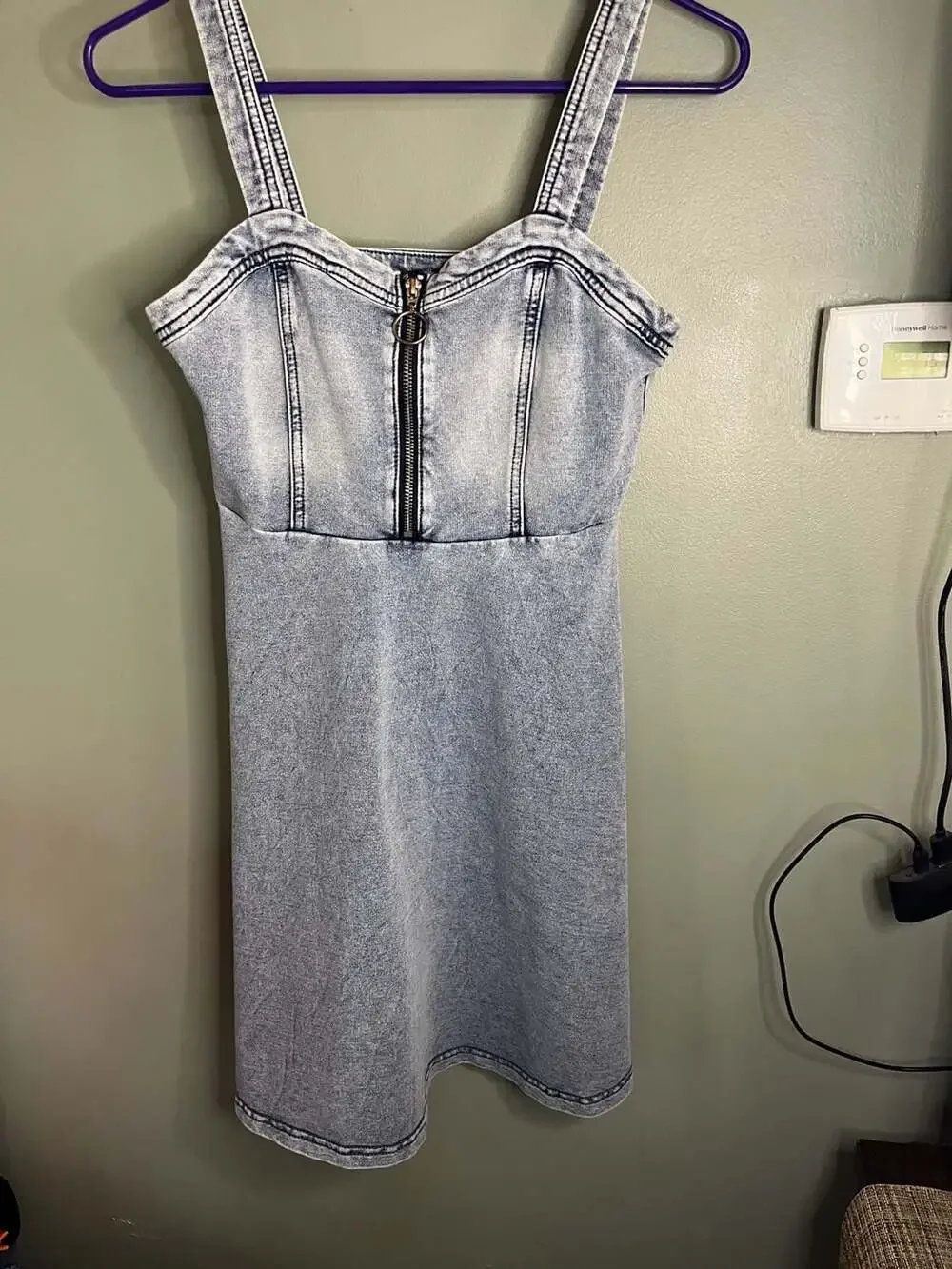Justice Girls Acid Wash Zip-Front Denim Dress Size L (12/14)